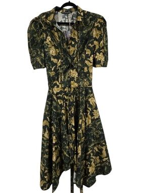 Gary Graham 422 Vintage-Inspired Green & Gold Floral Dress